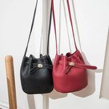 Vintage Women PU Leather Crossbody Shoulder Bag Solid Bucket Bag