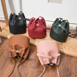 Vintage Women PU Leather Crossbody Shoulder Bag Solid Bucket Bag