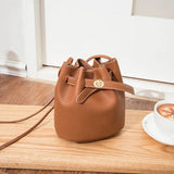 Vintage Women PU Leather Crossbody Shoulder Bag Solid Bucket Bag