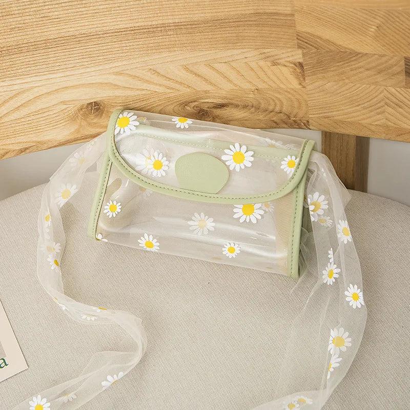 Women Shoulder Bags Embossed Daisy Transparent PVC Handbag