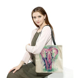 Elephant Print Art Tote Bag for Women, Foldable Large Capacity Shoulder Bag