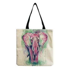 Elephant Print Art Tote Bag for Women, Foldable Large Capacity Shoulder Bag