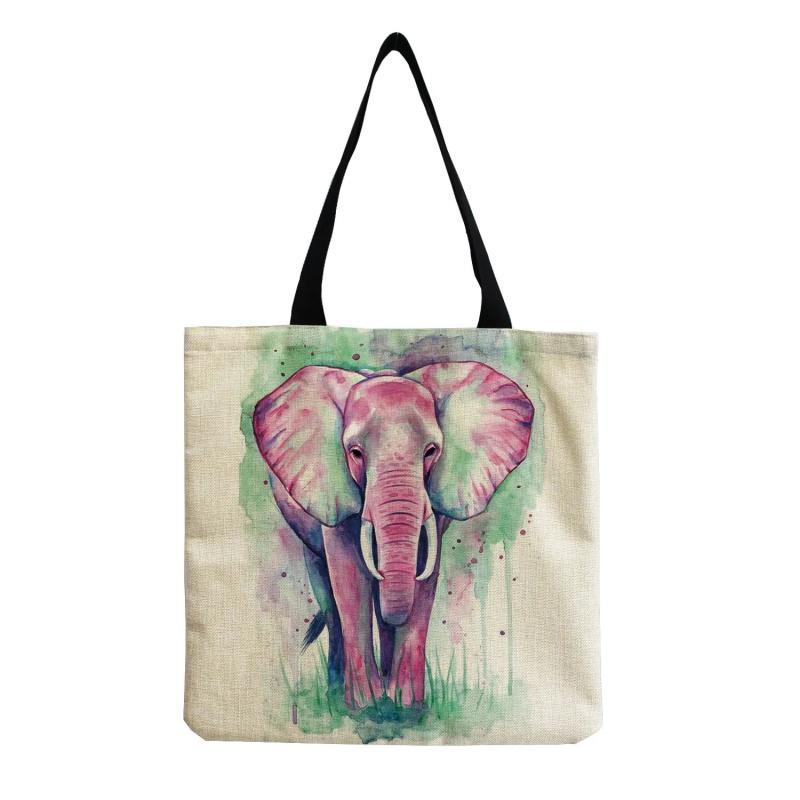 Elephant Print Art Tote Bag for Women, Foldable Large Capacity Shoulder Bag