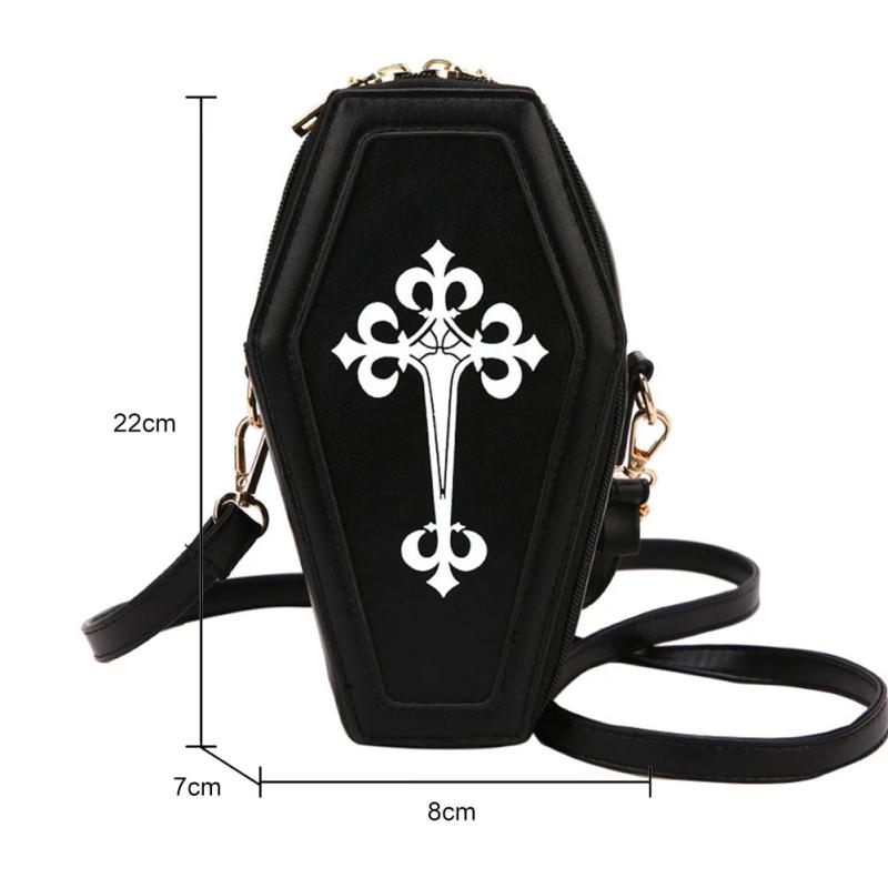Gothic Crossbody Coffin Shape Shoulder Handbag for Halloween Party