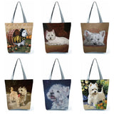 Westie Square Totes Bag with Women Painting Design