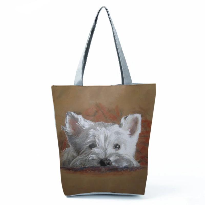 Westie Square Totes Bag with Women Painting Design