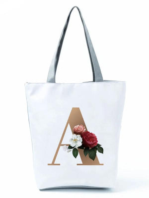 Floral Letter Shopping Bags Large Handbags Shoulder Canvas Tote