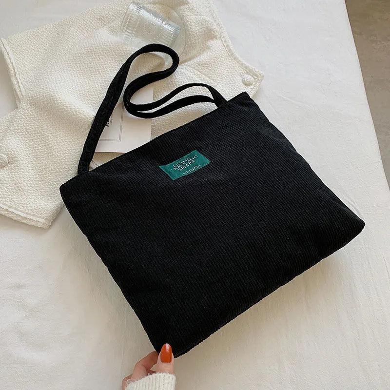 Corduroy Casual Shoulder Bag Large Capacity Shopping Bag Women Handbags