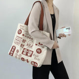 Chinese Rich Women Cartoon Print Canvas Shoulder Bag Book Handbags