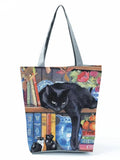Cat Printed Women Shoulder Bag Handbag Large Capacity Polyester