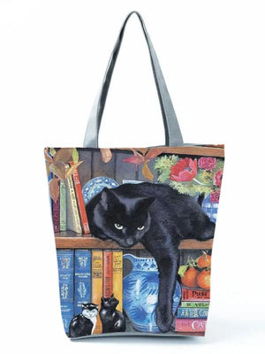 Cat Printed Women Shoulder Bag Handbag Large Capacity Polyester