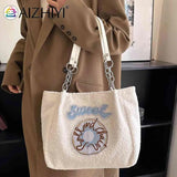 Plush Shoulder Bag Large Capacity Ladies Handbags Casual Chain Portable Zipper