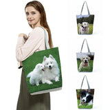 Animal Dog Printed Handbags High Capacity Shopping Bag Eco Friendly Women