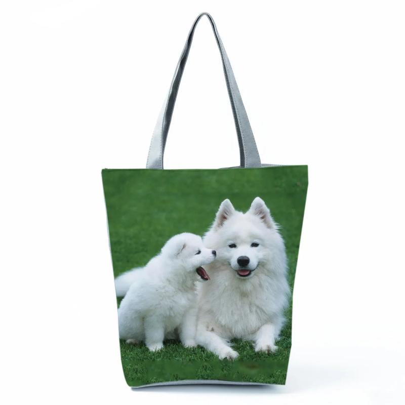 Animal Dog Printed Handbags High Capacity Shopping Bag Eco Friendly Women