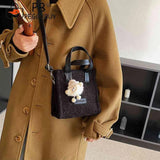 Soft Faux Lambswool Handbag with Pendant for Winter