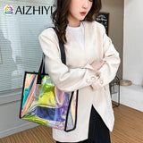 Women Clear Tote PVC Laser Waterproof Transparent Handbags Large Shopper