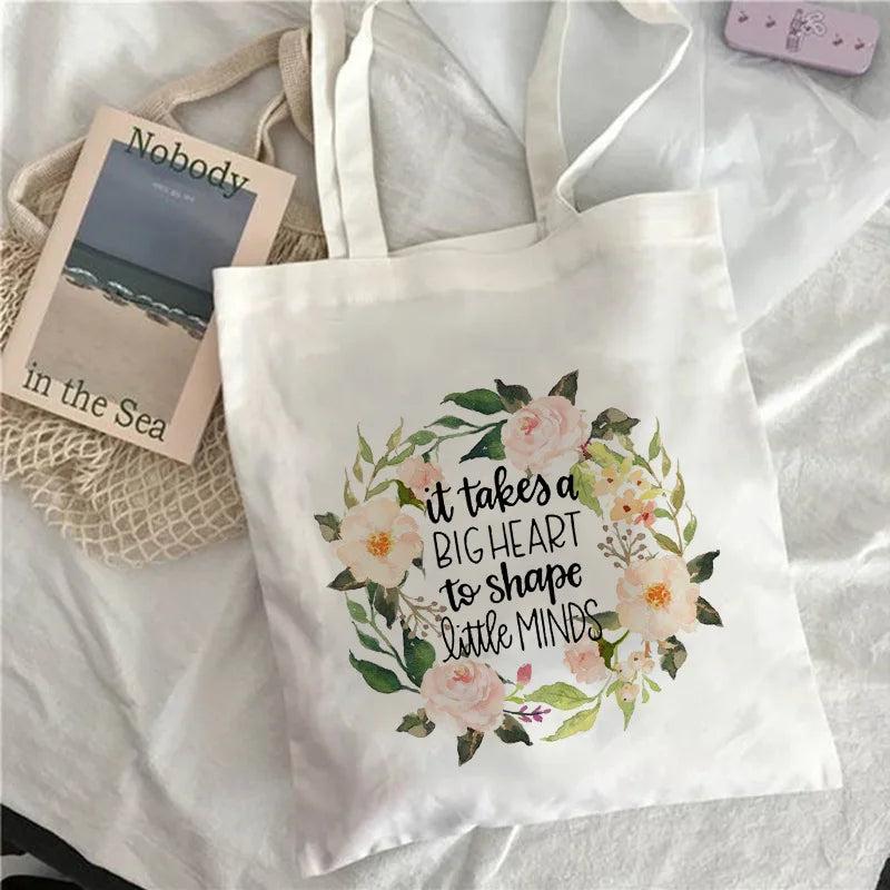 Teacher Life Canvas Shopping Tote Bag Reusable Shoulder Book Bag