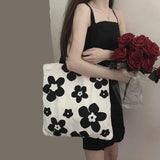 Canvas Flower Pattern Shoulder Bag Casual Tote Handbag