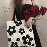 Canvas Flower Pattern Shoulder Bag Casual Tote Handbag