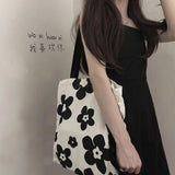 Canvas Flower Pattern Shoulder Bag Casual Tote Handbag