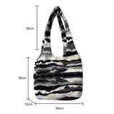 Vintage Shoulder Bag Ink Pattern Ladies Handbag Soft Fluffy Tote