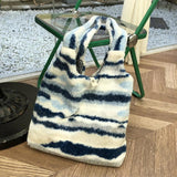 Vintage Shoulder Bag Ink Pattern Ladies Handbag Soft Fluffy Tote