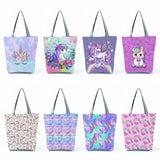 Unicorn Printing Handbags Girl Book Bag Cartoon Eco Reusable Shopping Bag