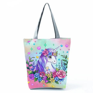 Unicorn Printing Handbags Girl Book Bag Cartoon Eco Reusable Shopping Bag