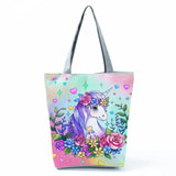 Unicorn Printing Handbags Girl Book Bag Cartoon Eco Reusable Shopping Bag