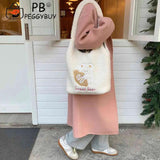 Embroidery Fleece Shoulder Bag for Women Girls