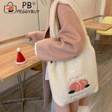 Embroidery Fleece Shoulder Bag for Women Girls