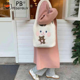 Embroidery Fleece Shoulder Bag for Women Girls