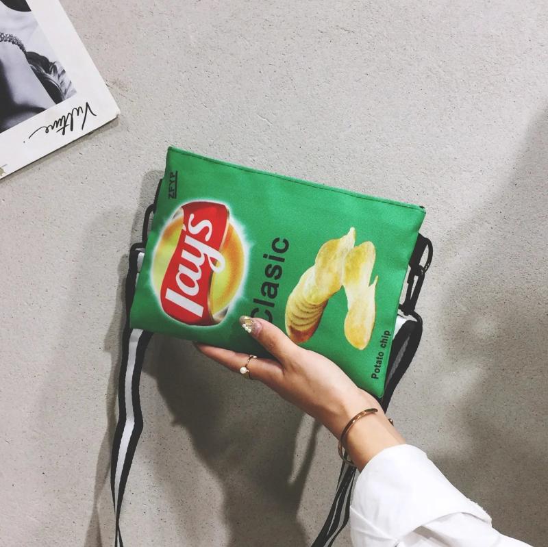 Funny Potato Chips Crossbody Handbag Canvas Shoulder Bag