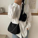 2Pcs Retro Women Crossbody Bags Chain Shoulder Bags Casual Style Solid Handbags