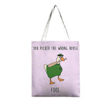 Duck Print Canvas Tote Bag for Women Casual Shoulder Handbags Large Capacity