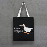 Duck Print Canvas Tote Bag for Women Casual Shoulder Handbags Large Capacity