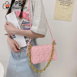 Geometric Embroidery Shoulder Crossbody Bag with Thick Chain Handbags