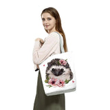 Hedgehog Flower Tote Bag Animal Handbags Women Shoulder Bag Eco Shopping Bag