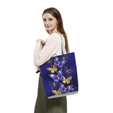 Butterfly Floral Printed Handbags High Capacity Eco Reusable Shopping Bag