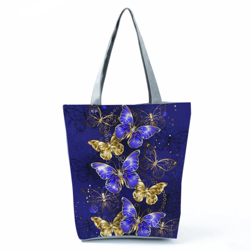Butterfly Floral Printed Handbags High Capacity Eco Reusable Shopping Bag