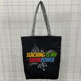 Teacher Gift Tote Bag Colorful Letters Print Customizable