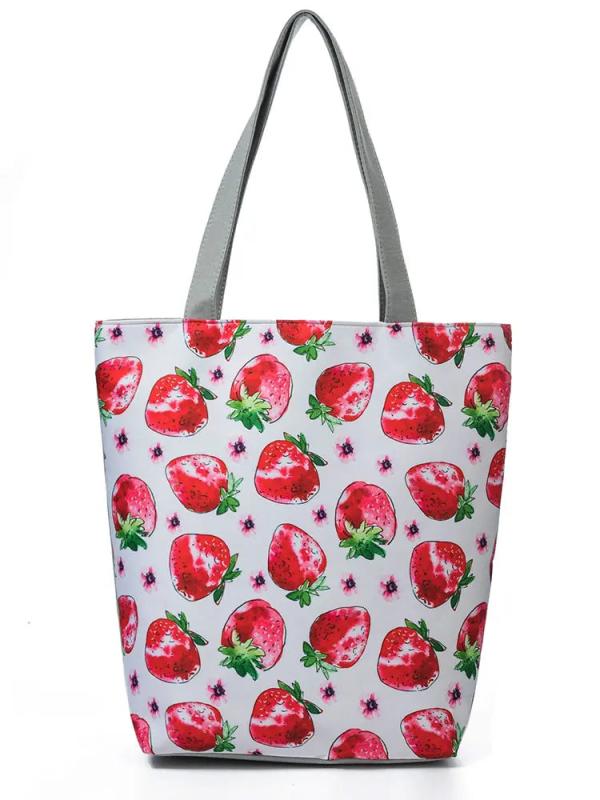 Miyahouse Strawberry Tote Bag Large Capacity Print Shoulder Bag