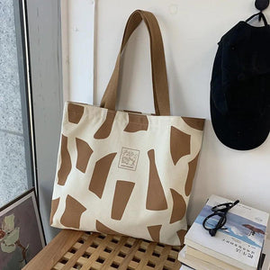 Canvas Shoulder Shopping Bag Daily School Cotton Fabric Tote Bag