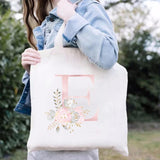 Floral Letters Canvas Tote Bag Eco Reusable Shopper Bags