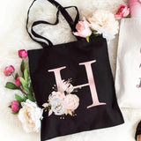 Floral Letters Canvas Tote Bag Eco Reusable Shopper Bags