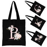 Floral Letters Canvas Tote Bag Eco Reusable Shopper Bags
