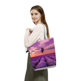 Lavender Floral Print Shoulder Bag Women Tote Bags