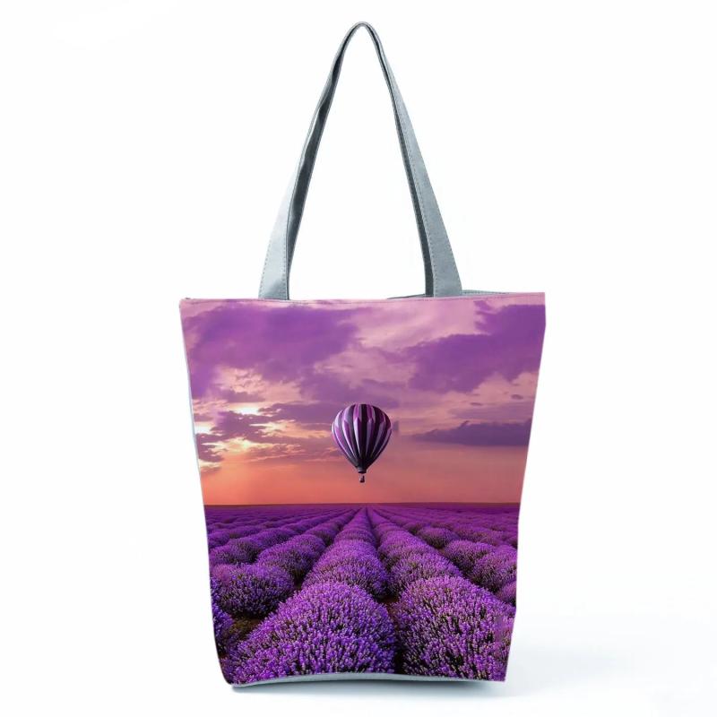 Lavender Floral Print Shoulder Bag Women Tote Bags