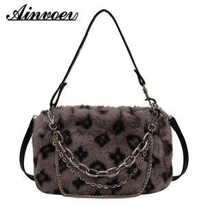 Plush Shoulder Bag Fluffy Faux Fur Crossbody Chain Handbags