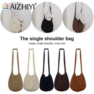 Vintage Knitted Shoulder Bag Women Winter Large Capacity Handbag